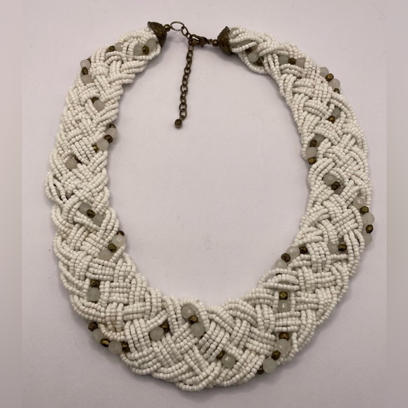 3 for $30 Vintage 90s Braided White Seed Bead Choker Necklace Multi Strand - Picture 5 of 10